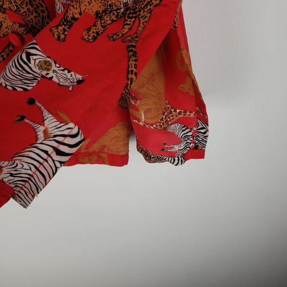 Vintage Piano Red Safari Silk Blouse Elephant Zebra Print Button Up Womens 2X - Picture 6 of 7